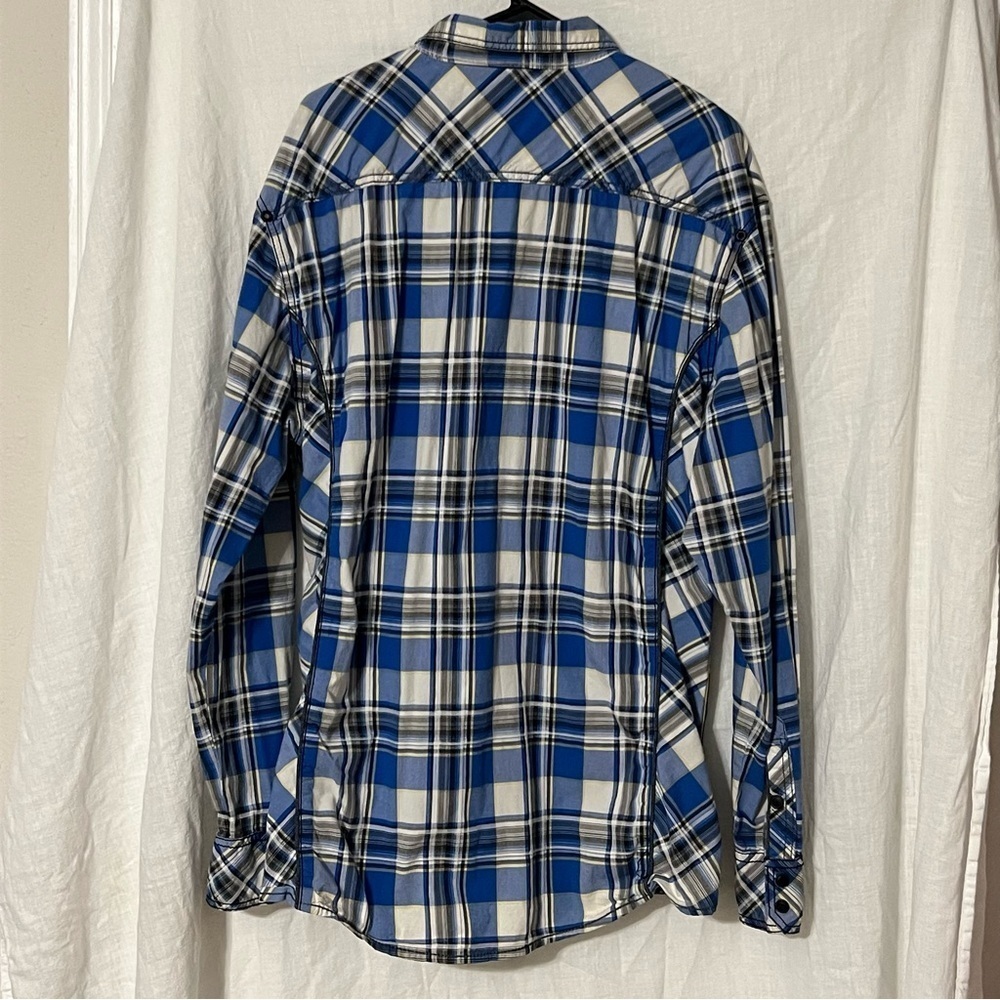 Buckle Black LS Shirt Men's XXL Blue Yellow Plaid Button Down Metal Buttons - Picture 5 of 9